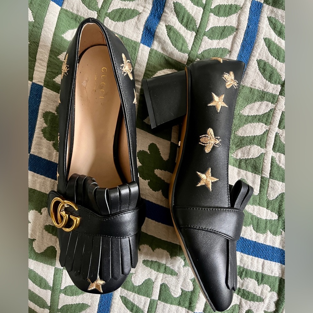 Gucci Italian Leather Heeled Loafers